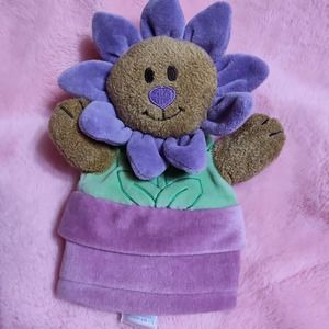 KRU Layette Plush Rattle Baby Toy/ Puppet Bear Flower